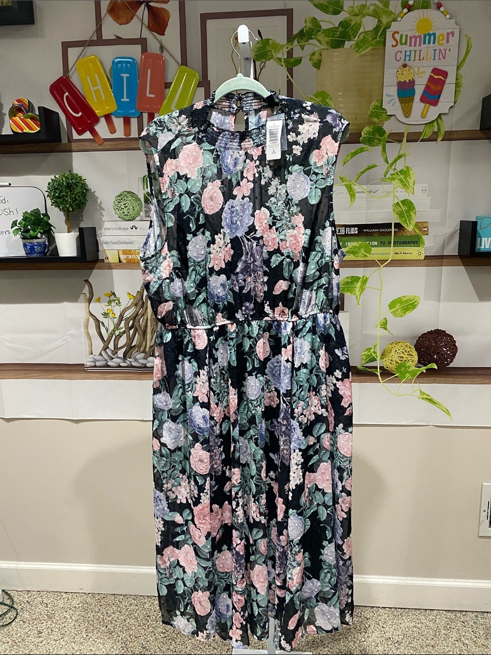 torrid Black Dress with Pink & Lavender Floral Print size 2. 26 Ptp.